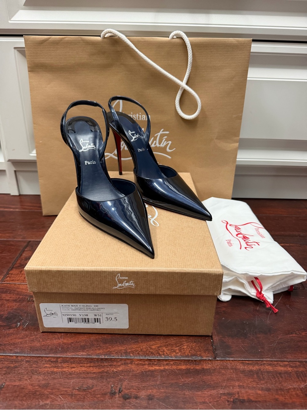 Christian Louboutin Navy Patent Pointed Slingback Pumps